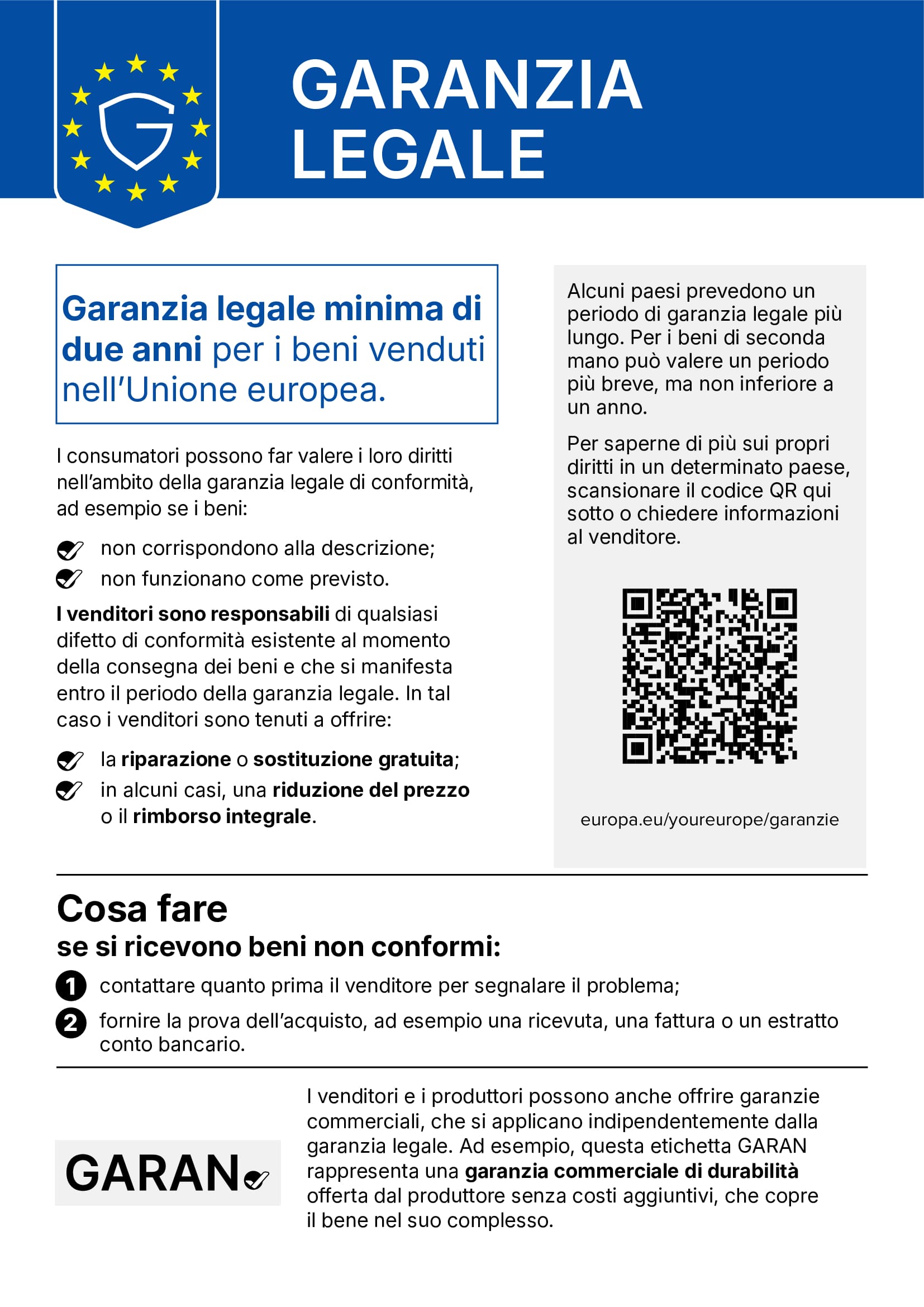 Avviso di garanzia di conformità
